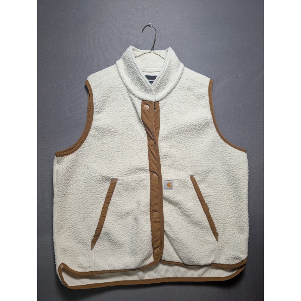 Carhartt Sherpa Fleece Vest Womens XL White Relaxed Fit DV4995-W Snap Front